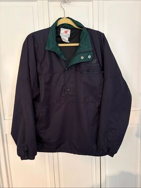 New Balance Navy Pullover Windbreaker with Green Collar